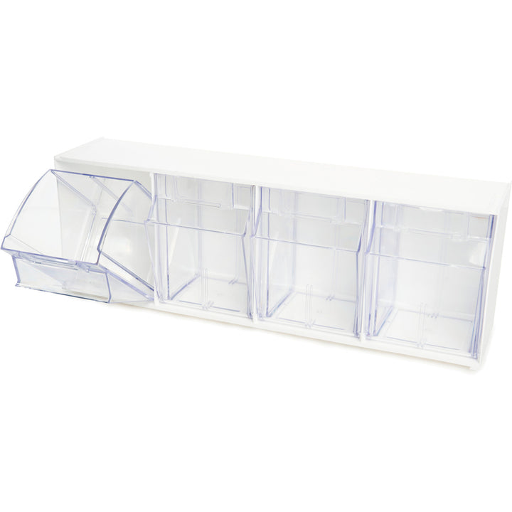 Image of deflecto® Bin System,Modular,4-Bin,23-5/8"x6-5/8"x8-1/8",White/CL
