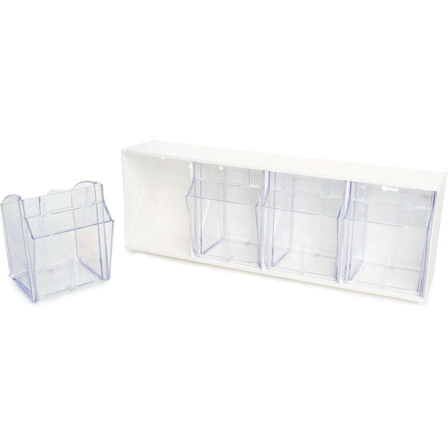Image of deflecto® Bin System,Modular,4-Bin,23-5/8"x6-5/8"x8-1/8",White/CL
