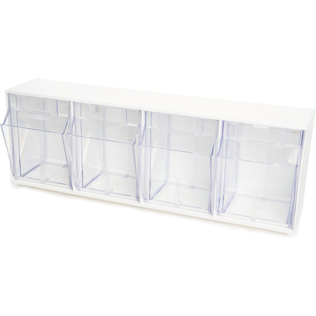 Image of deflecto® Bin System,Modular,4-Bin,23-5/8"x6-5/8"x8-1/8",White/CL