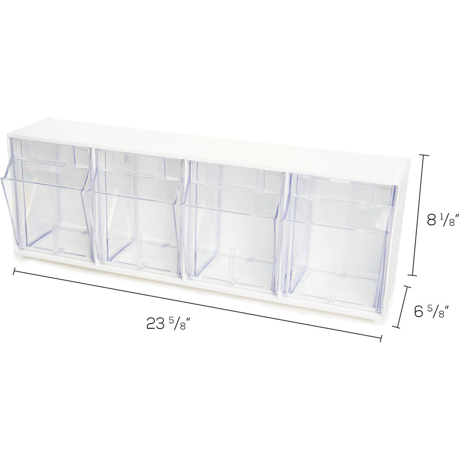 Image of deflecto® Bin System,Modular,4-Bin,23-5/8"x6-5/8"x8-1/8",White/CL