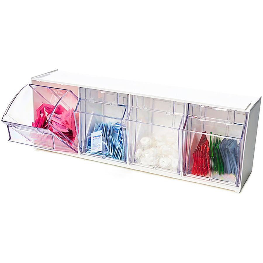 Image of deflecto® Bin System,Modular,4-Bin,23-5/8"x6-5/8"x8-1/8",White/CL