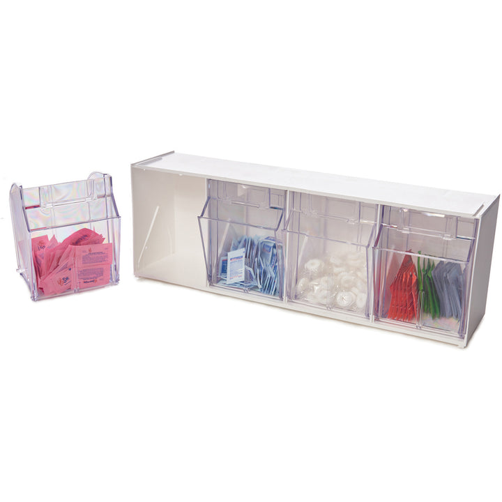 Image of deflecto® Bin System,Modular,4-Bin,23-5/8"x6-5/8"x8-1/8",White/CL