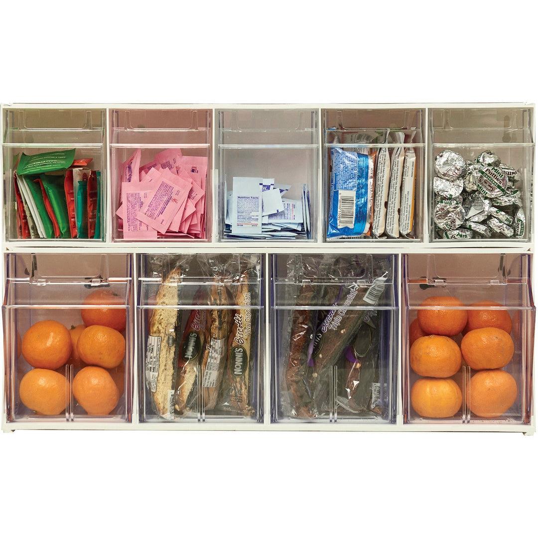 Image of deflecto® Bin System,Modular,4-Bin,23-5/8"x6-5/8"x8-1/8",White/CL