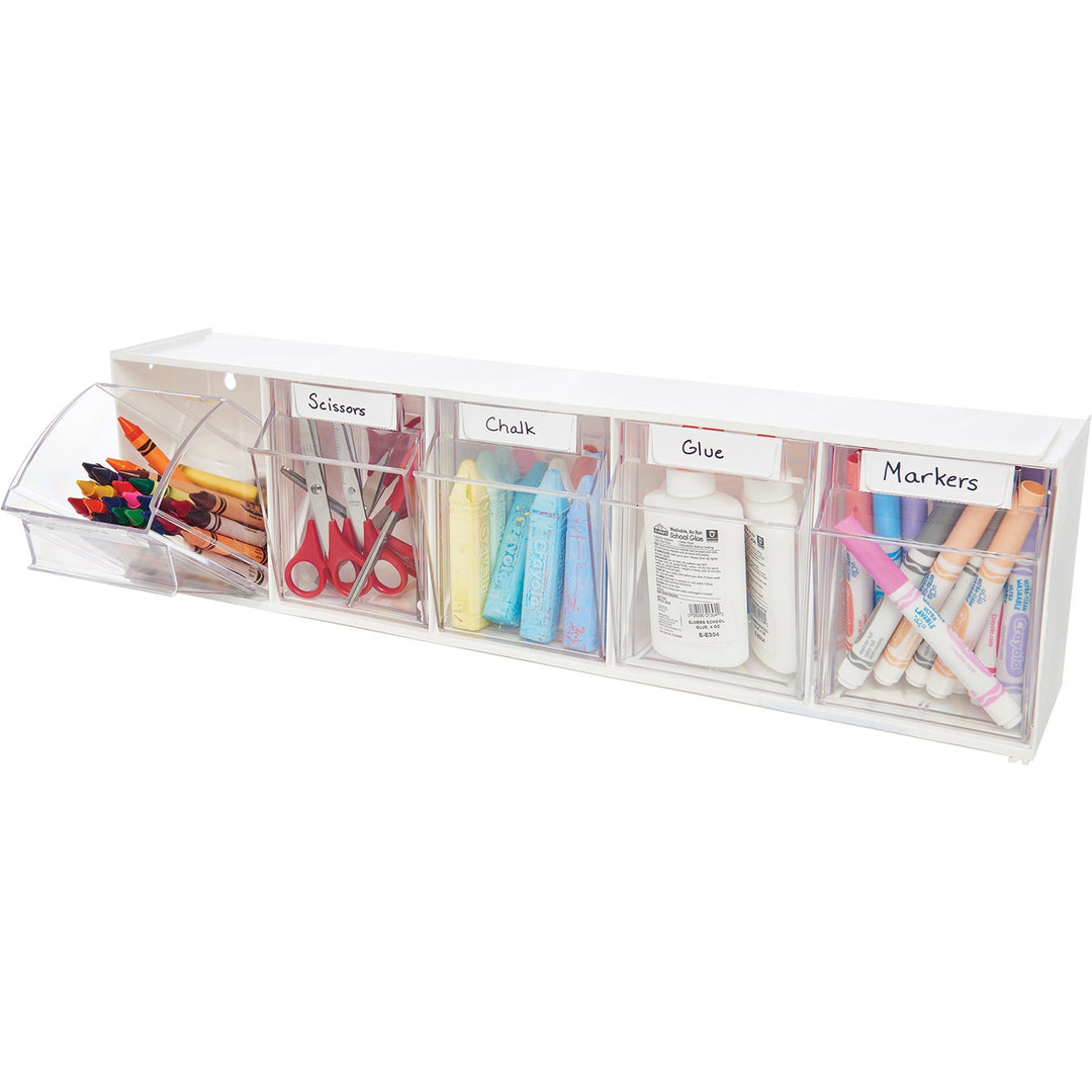 Image of deflecto® Bin System,Modular,5-Bin,23-5/8"x5-1/4"x6-1/2",White/CL