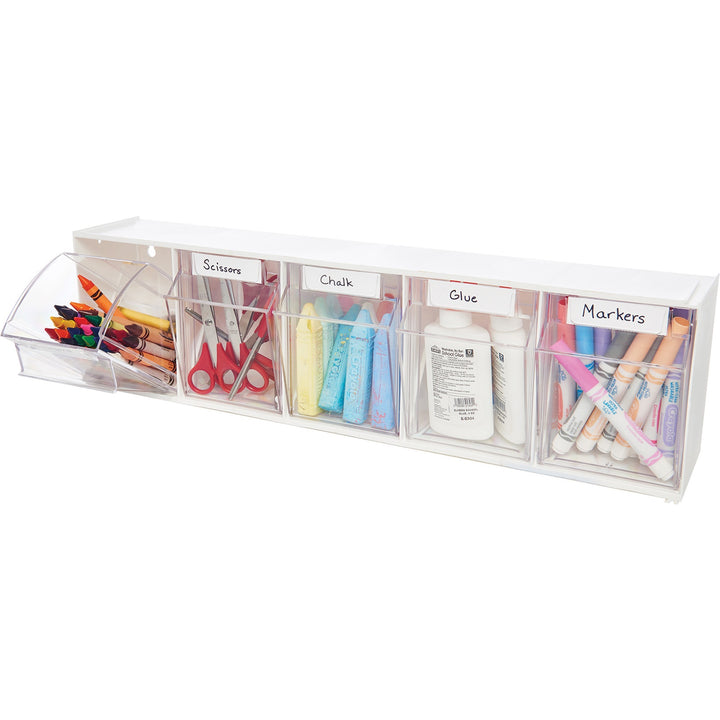 Image of deflecto® Bin System,Modular,5-Bin,23-5/8"x5-1/4"x6-1/2",White/CL