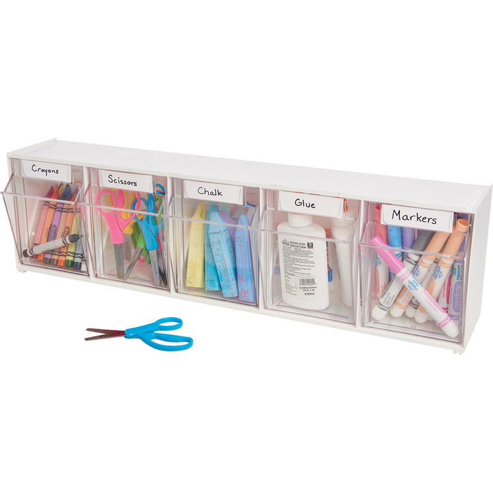 Image of deflecto® Bin System,Modular,5-Bin,23-5/8"x5-1/4"x6-1/2",White/CL
