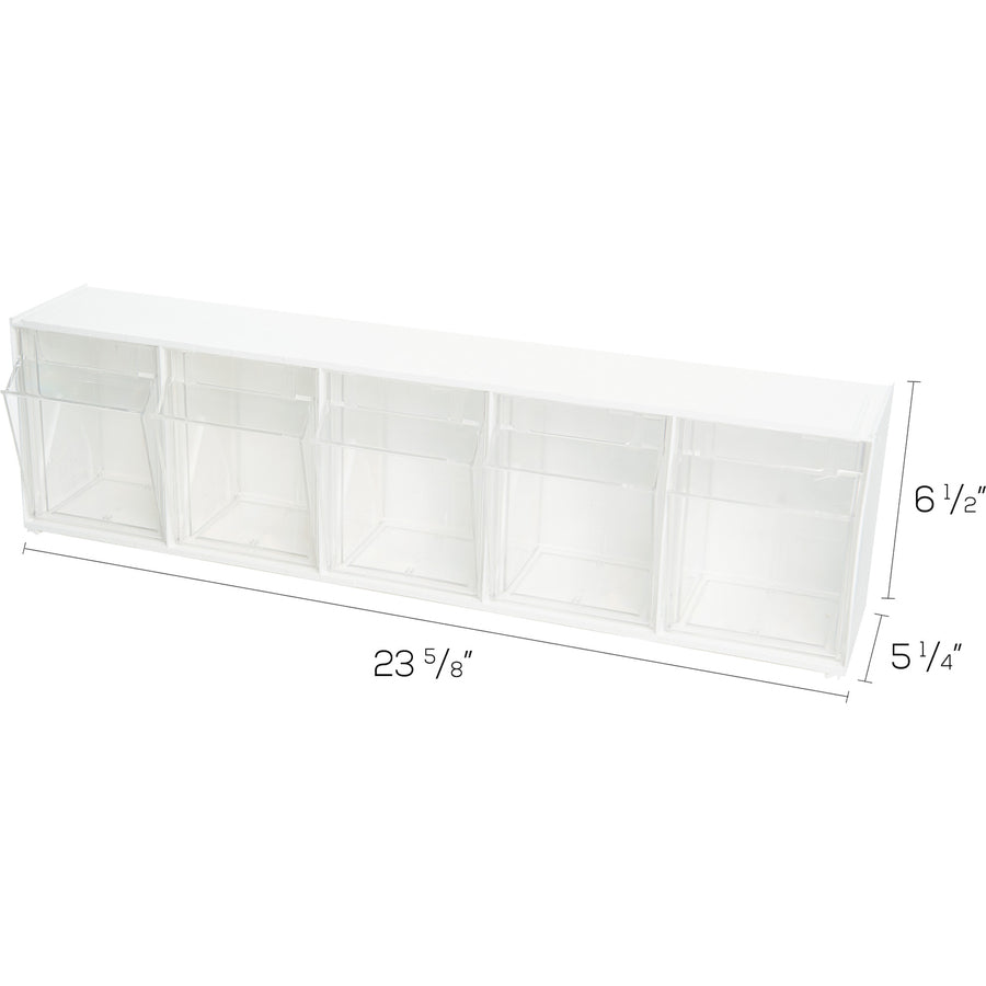 Image of deflecto® Bin System,Modular,5-Bin,23-5/8"x5-1/4"x6-1/2",White/CL