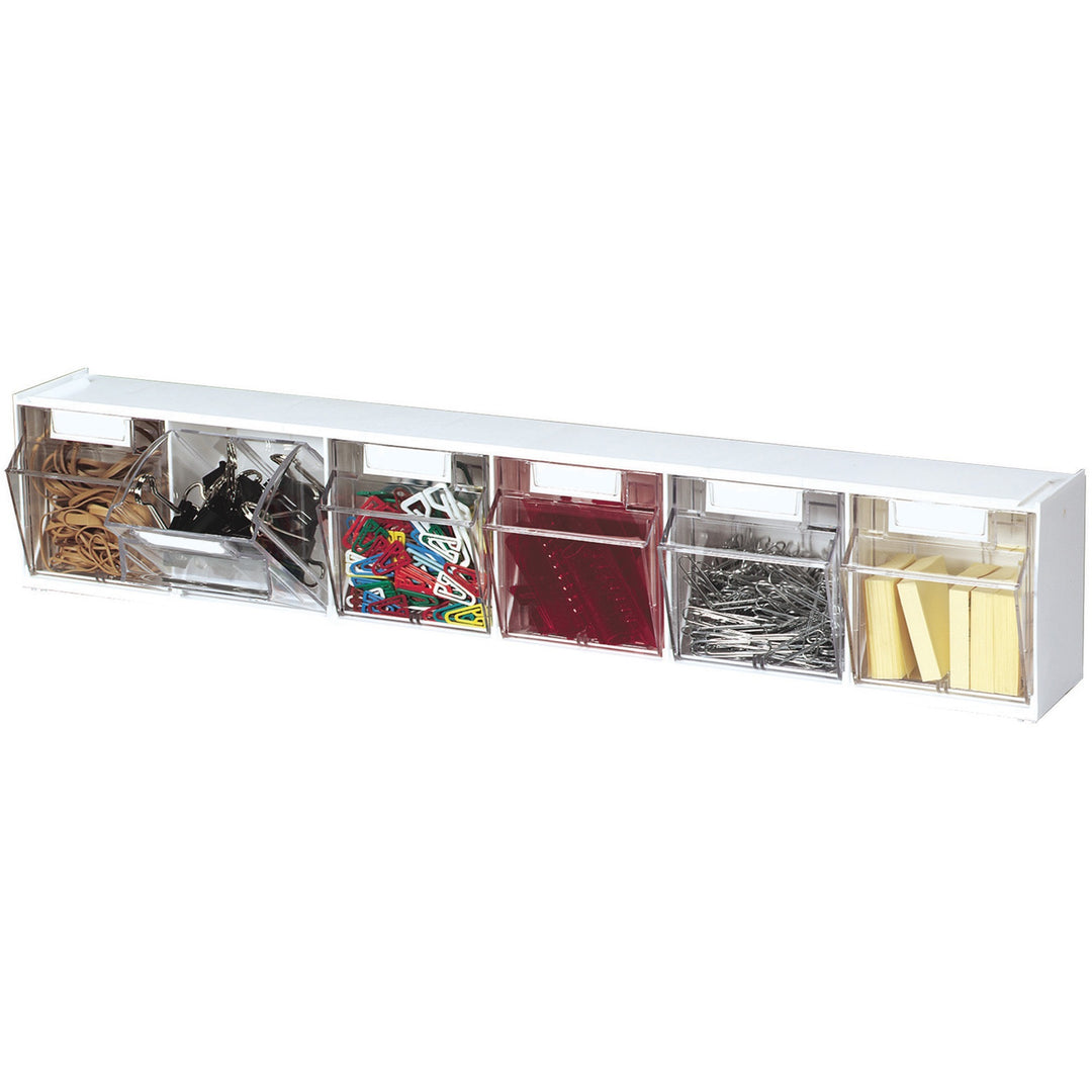 Image of deflecto® Bin System,Modular,6-Bin,23-5/8"x3-5/8"x4-1/2",White/CL