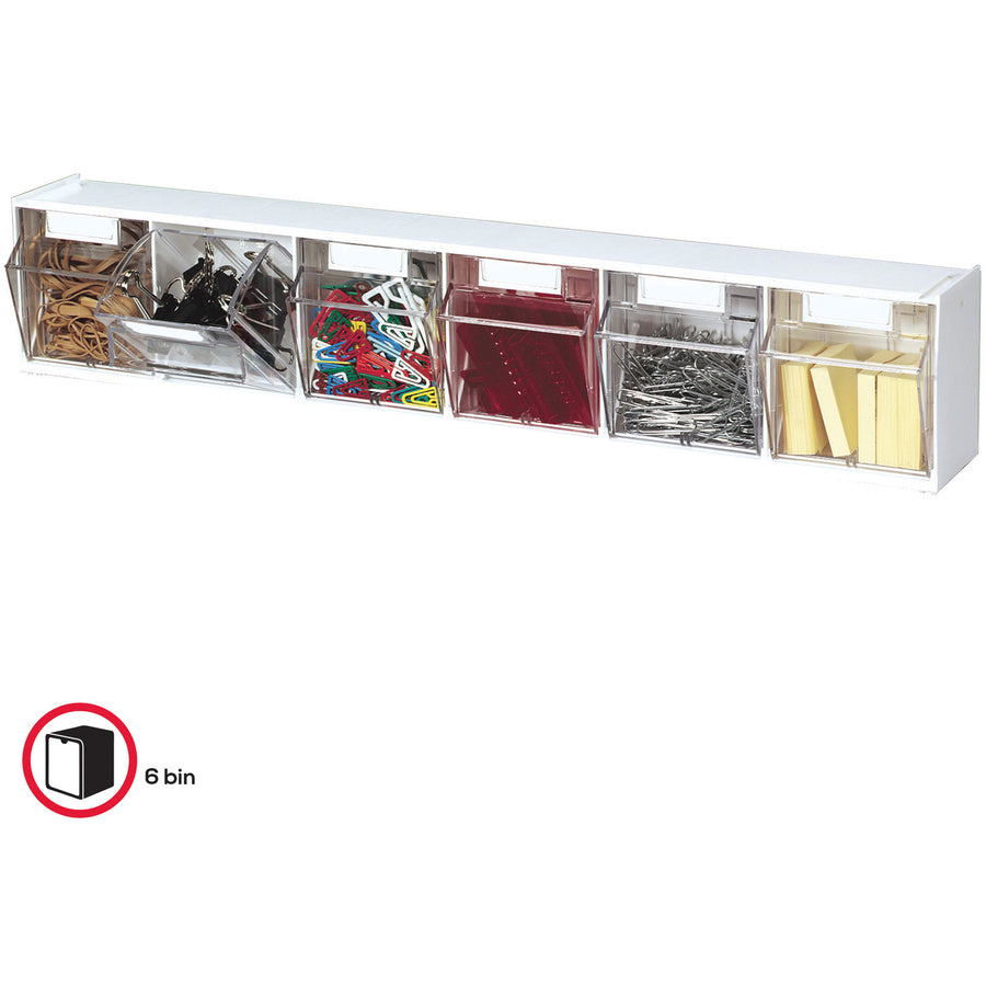 Image of deflecto® Bin System,Modular,6-Bin,23-5/8"x3-5/8"x4-1/2",White/CL
