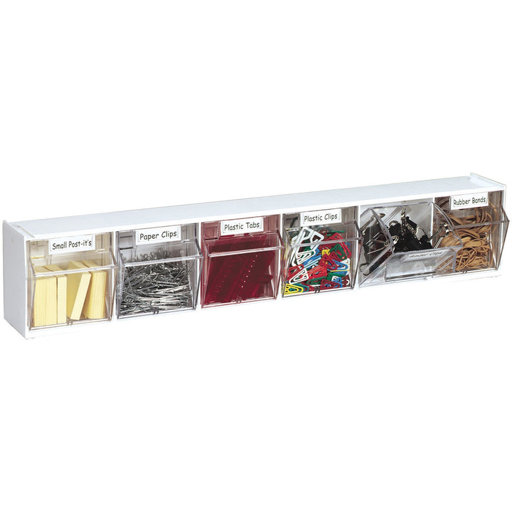 Image of deflecto® Bin System,Modular,6-Bin,23-5/8"x3-5/8"x4-1/2",White/CL