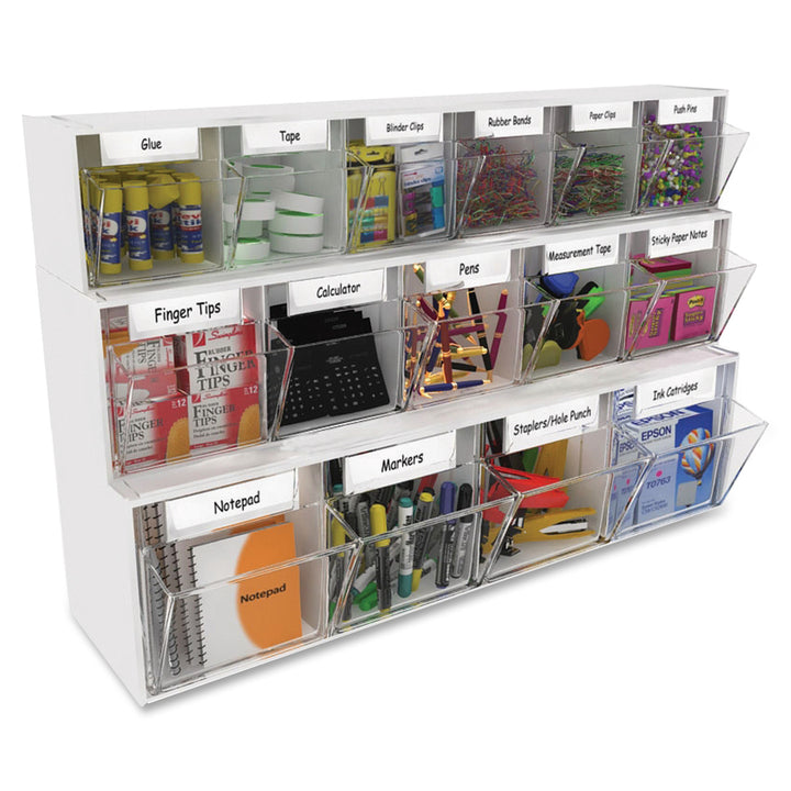 Image of deflecto® Bin System,Modular,6-Bin,23-5/8"x3-5/8"x4-1/2",White/CL