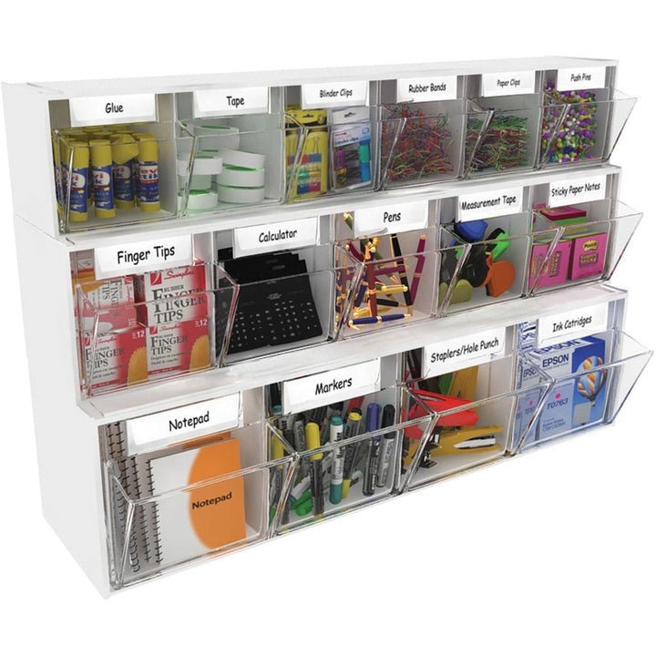 Image of deflecto® Bin System,Modular,6-Bin,23-5/8"x3-5/8"x4-1/2",White/CL