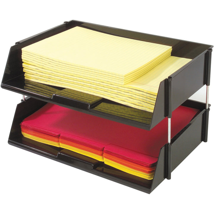 Image of deflecto® Industrial Tray Side-Load Stacking Tray Set, 2 Sections, Letter To Legal Size Files, 16.38" X 11.13" X 3.5", Black, 2/pack