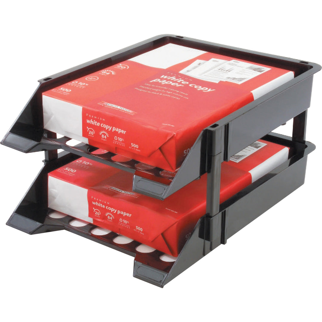 Image of deflecto® Supertray Countertop Tray Set, 2 Sections, Letter To Legal Size Files, 11" X 14.88" X 2.5", Black, 2/pack