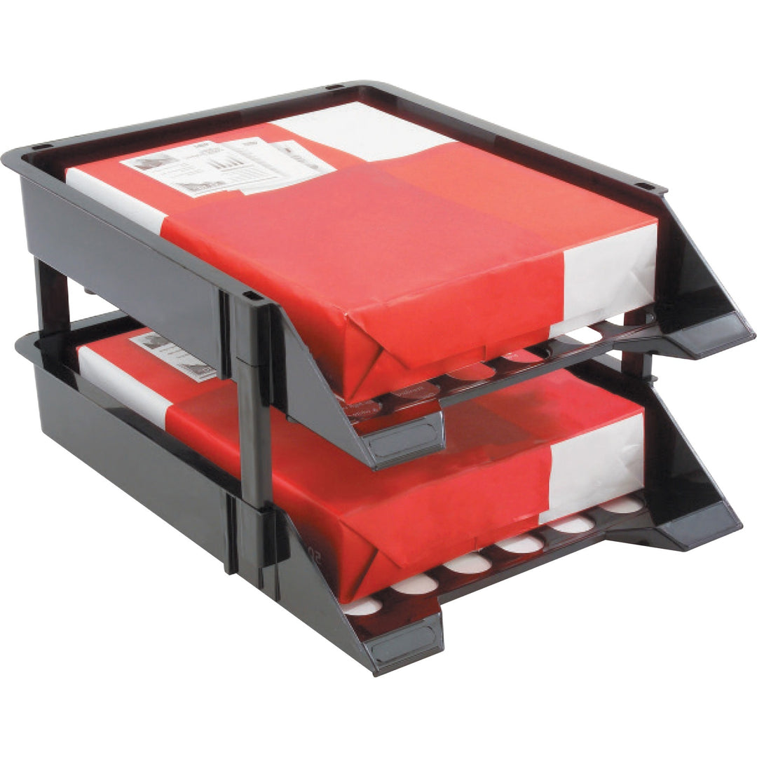 Image of deflecto® Supertray Countertop Tray Set, 2 Sections, Letter To Legal Size Files, 11" X 14.88" X 2.5", Black, 2/pack