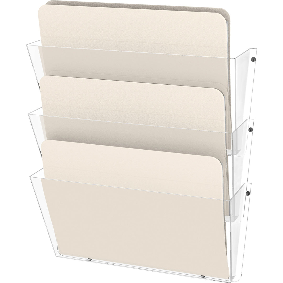 Image of deflecto® Unbreakable DocuPocket Wall File, 3 Sections, Letter Size, 14.5" x 3" x 6.5", Clear, 3/Pack