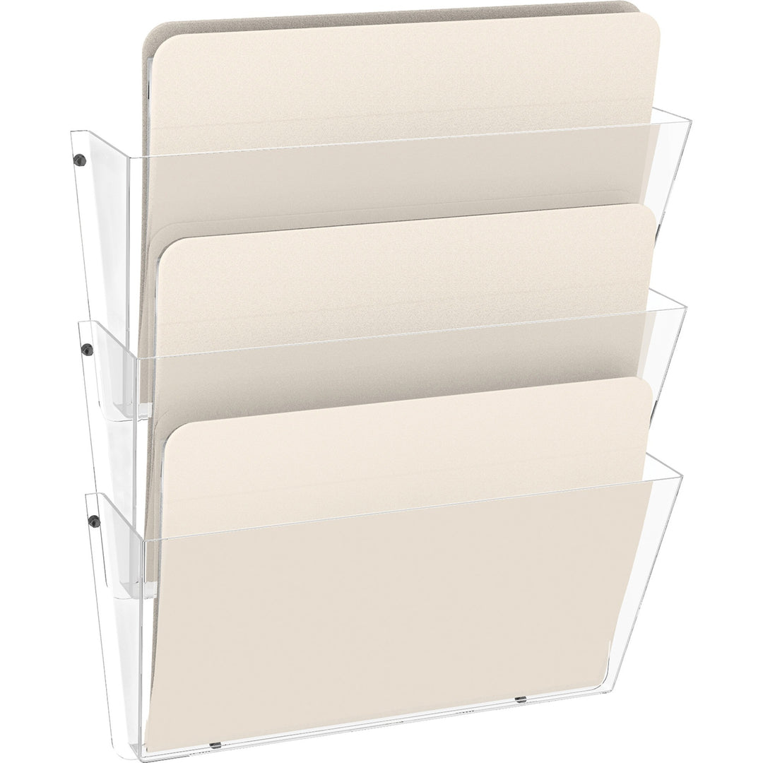 Image of deflecto® Unbreakable DocuPocket Wall File, 3 Sections, Letter Size, 14.5" x 3" x 6.5", Clear, 3/Pack