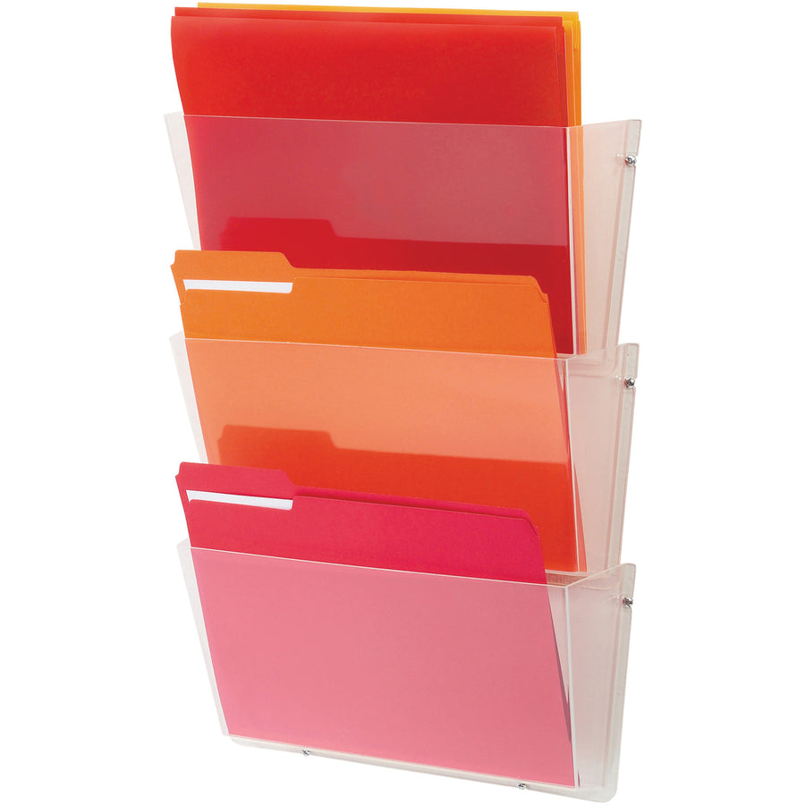 Image of deflecto® Unbreakable DocuPocket Wall File, 3 Sections, Letter Size, 14.5" x 3" x 6.5", Clear, 3/Pack