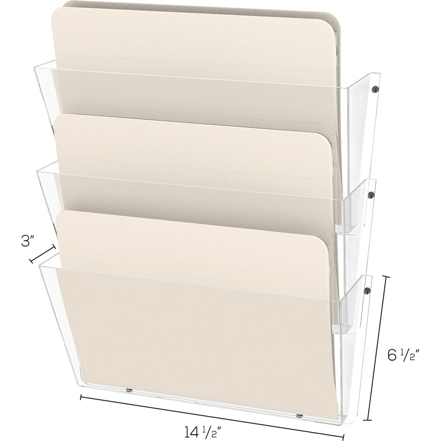 Image of deflecto® Unbreakable DocuPocket Wall File, 3 Sections, Letter Size, 14.5" x 3" x 6.5", Clear, 3/Pack