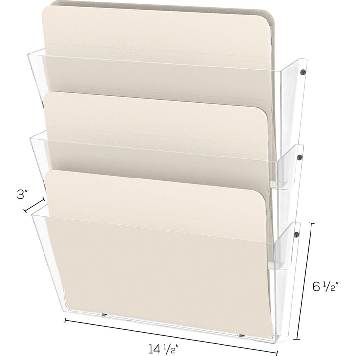 Image of deflecto® Unbreakable DocuPocket Wall File, 3 Sections, Letter Size, 14.5" x 3" x 6.5", Clear, 3/Pack