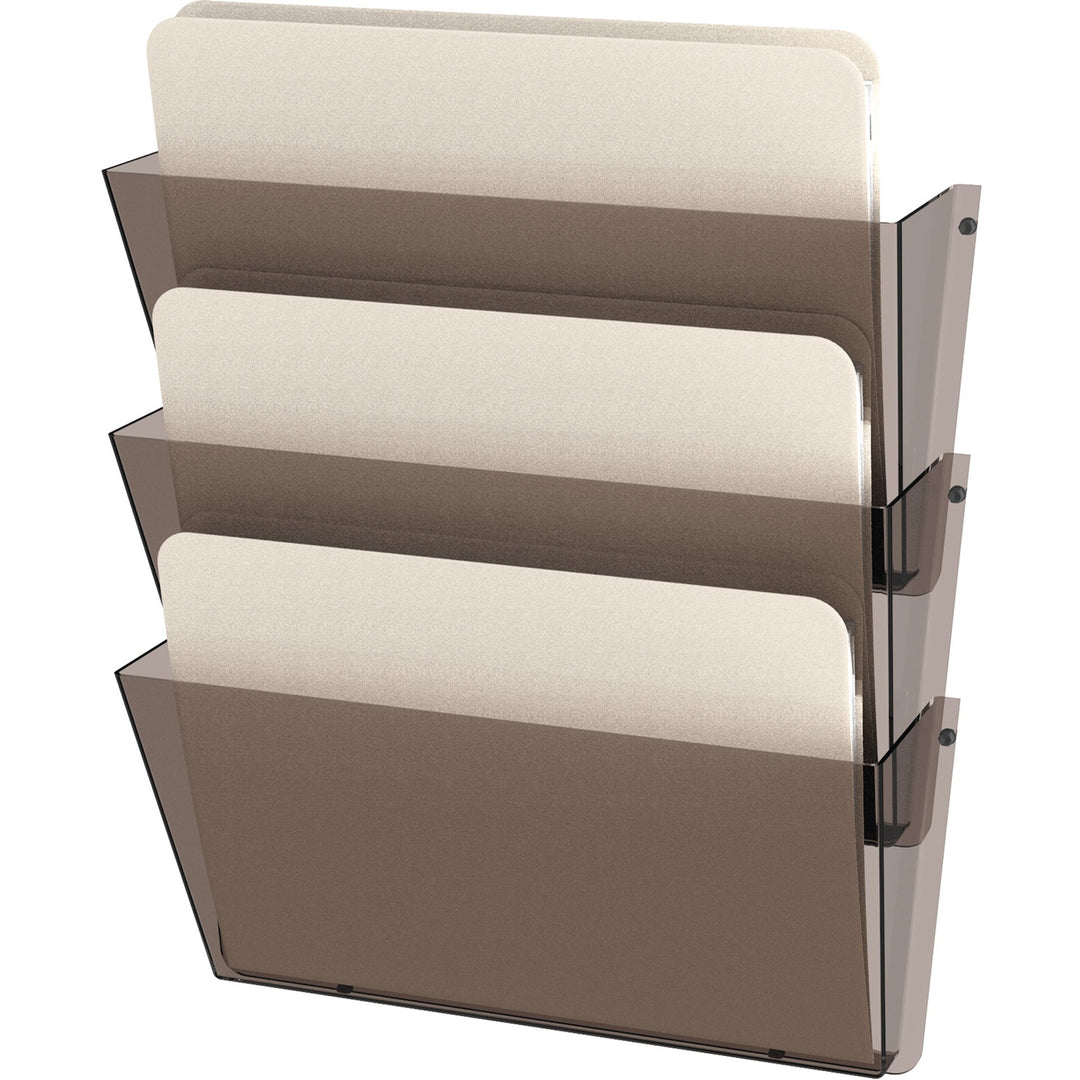 Image of deflecto® Unbreakable DocuPocket Wall File, 3 Sections, Letter Size, 14.5" x 3" x 6.5", Smoke, 3/Pack
