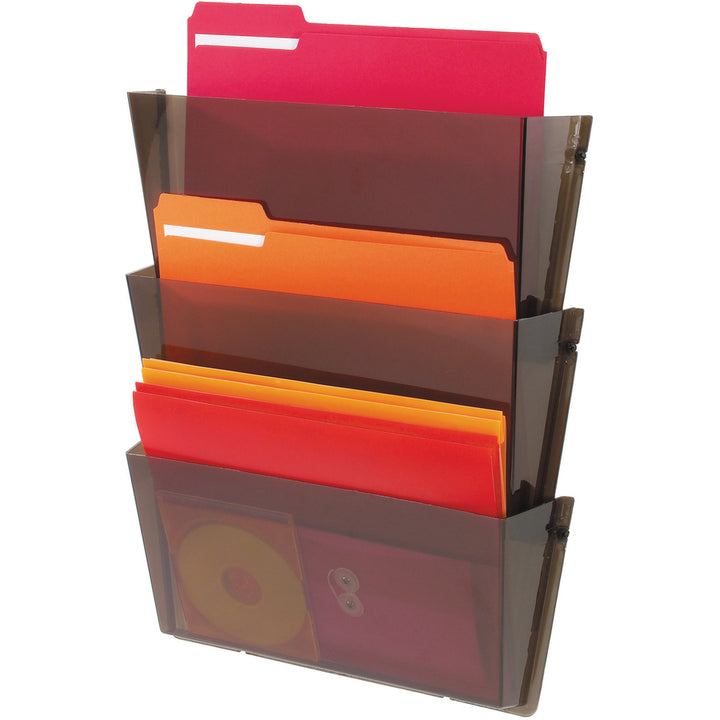Image of deflecto® Unbreakable DocuPocket Wall File, 3 Sections, Letter Size, 14.5" x 3" x 6.5", Smoke, 3/Pack