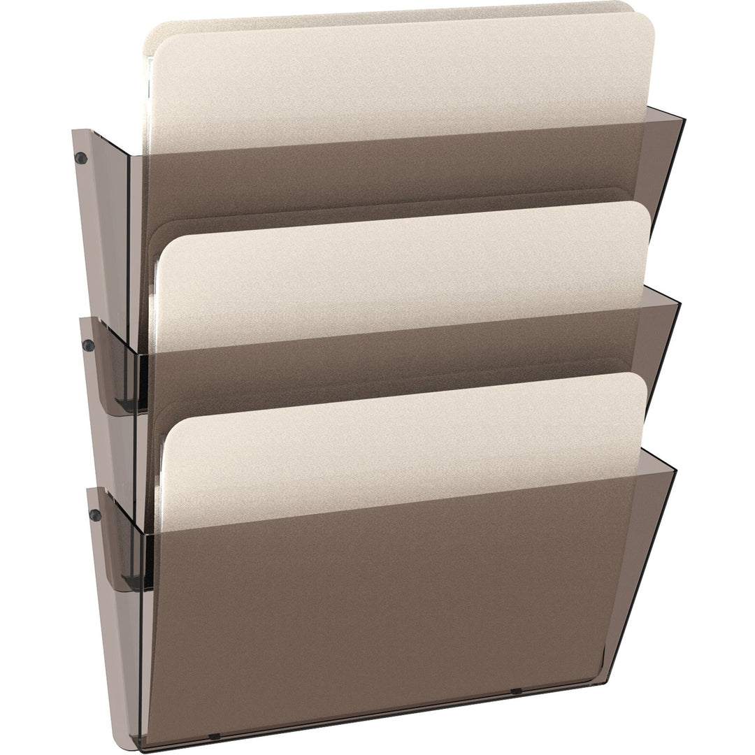 Image of deflecto® Unbreakable DocuPocket Wall File, 3 Sections, Letter Size, 14.5" x 3" x 6.5", Smoke, 3/Pack