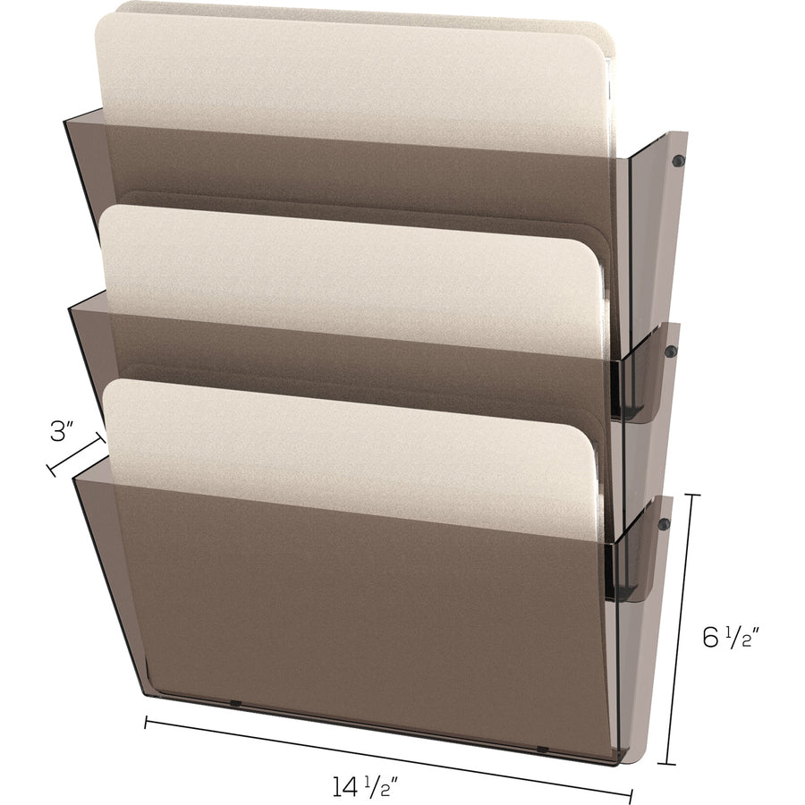 Image of deflecto® Unbreakable DocuPocket Wall File, 3 Sections, Letter Size, 14.5" x 3" x 6.5", Smoke, 3/Pack