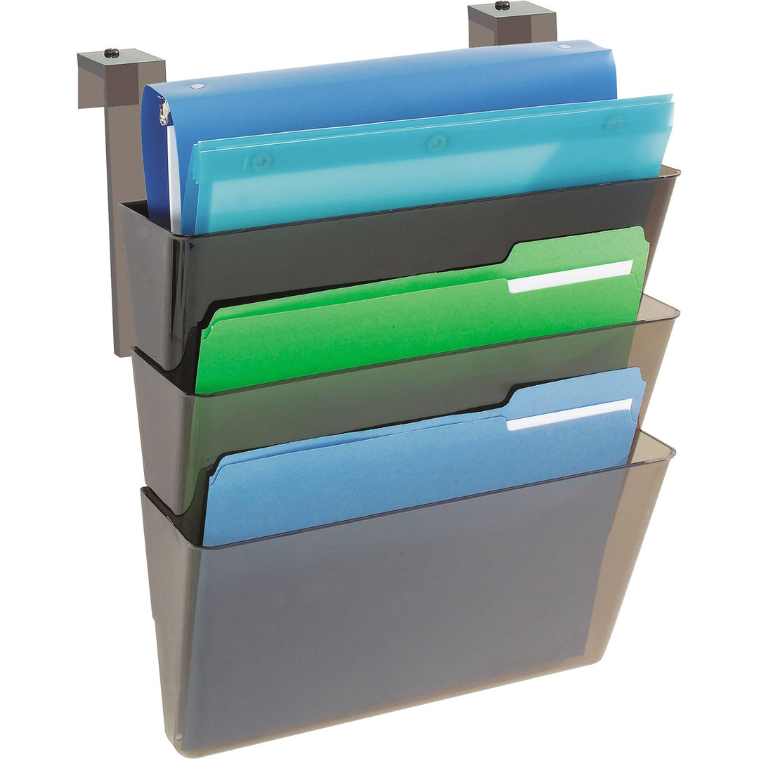 Image of deflecto® DocuPocket Three-Pocket File Partition Set, 3 Sections, Letter Size, 13" x 7" x 20", Smoke, 3/Set