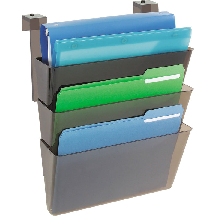 Image of deflecto® DocuPocket Three-Pocket File Partition Set, 3 Sections, Letter Size, 13" x 7" x 20", Smoke, 3/Set