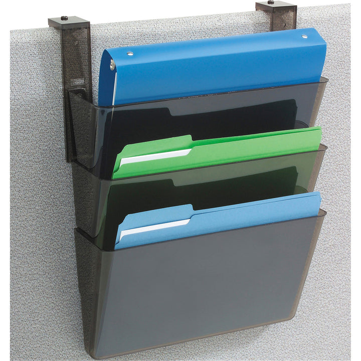 Image of deflecto® DocuPocket Three-Pocket File Partition Set, 3 Sections, Letter Size, 13" x 7" x 20", Smoke, 3/Set