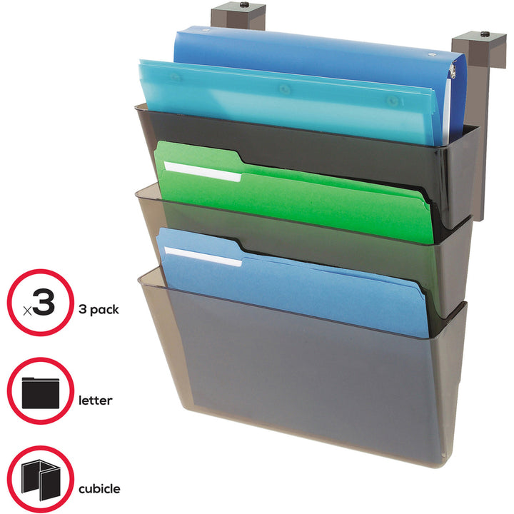 Image of deflecto® DocuPocket Three-Pocket File Partition Set, 3 Sections, Letter Size, 13" x 7" x 20", Smoke, 3/Set