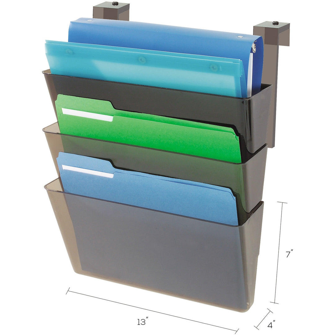 Image of deflecto® DocuPocket Three-Pocket File Partition Set, 3 Sections, Letter Size, 13" x 7" x 20", Smoke, 3/Set