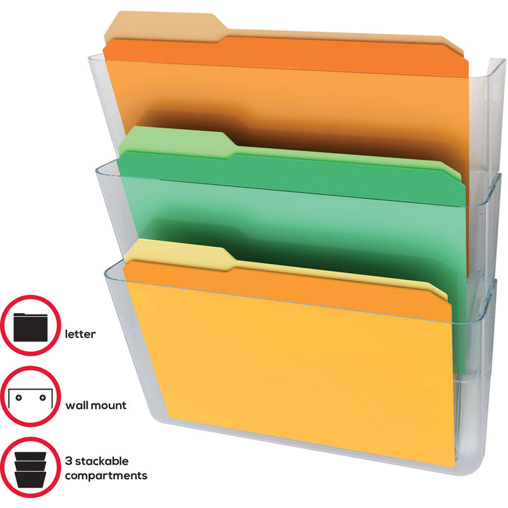 Image of deflecto® Wall Pocket System, Letter, 13"x4"x19", 3/ST, Clear
