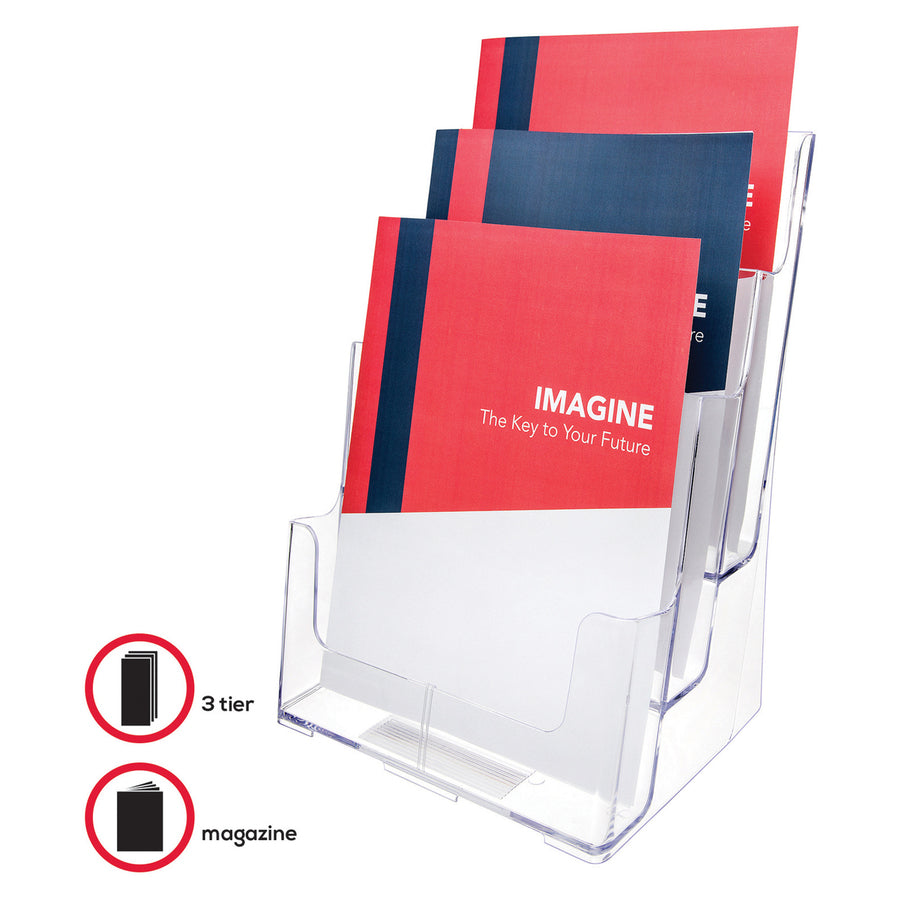 Image of deflecto® 3-Compartment Docuholder, Magazine Size, 9.5w X 6.25d X 12.63, Clear