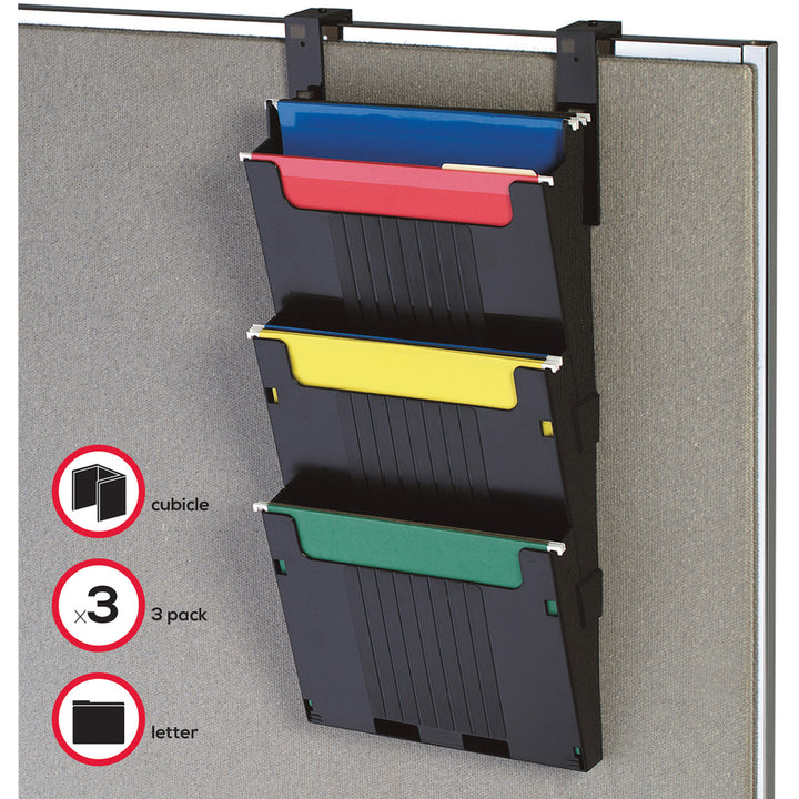 Image of deflecto® Hanging File System, 3 Slots, 12-5/8"x3-7/8"x25", 3/ST, BK