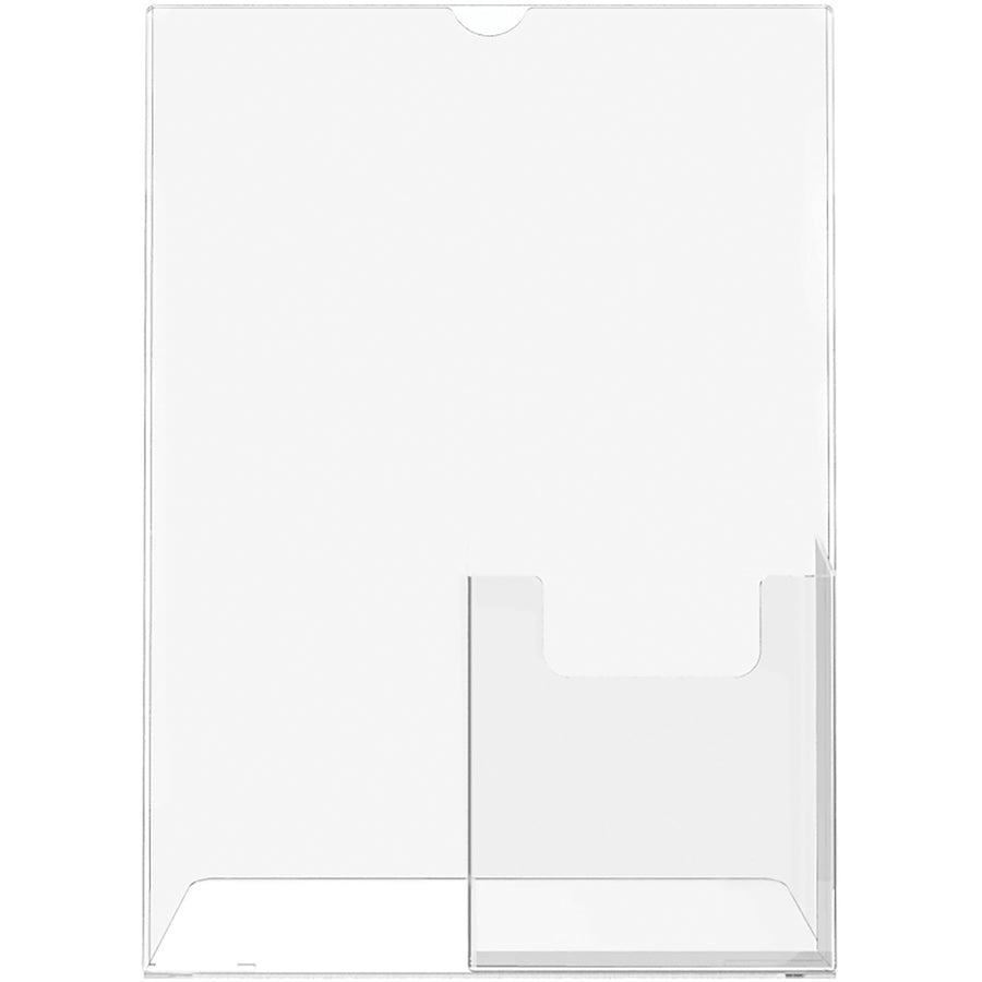 Image of deflecto® Superior Image Slanted Sign Holder with Front Pocket, 9w x 4.5d x 10.75h, Clear