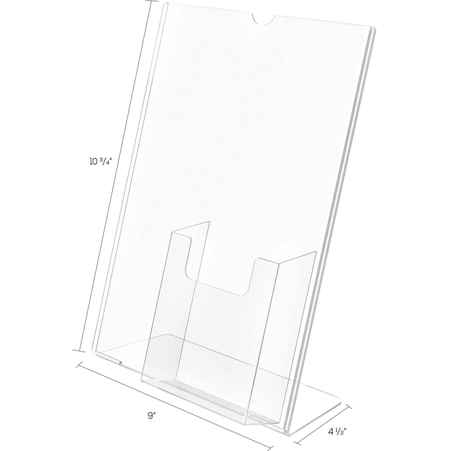 Image of deflecto® Superior Image Slanted Sign Holder with Front Pocket, 9w x 4.5d x 10.75h, Clear