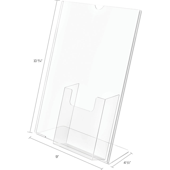 Image of deflecto® Superior Image Slanted Sign Holder with Front Pocket, 9w x 4.5d x 10.75h, Clear