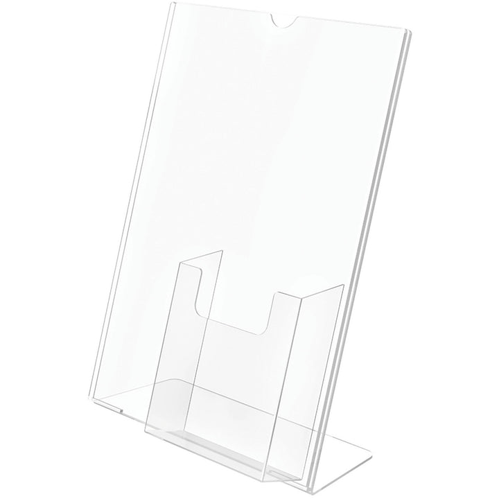 Image of deflecto® Superior Image Slanted Sign Holder with Front Pocket, 9w x 4.5d x 10.75h, Clear