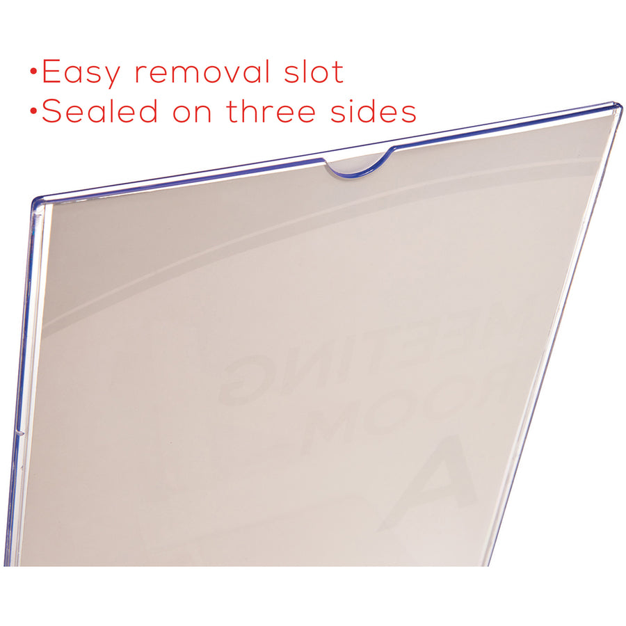 Image of deflecto® Superior Image Slanted Sign Holder with Front Pocket, 9w x 4.5d x 10.75h, Clear