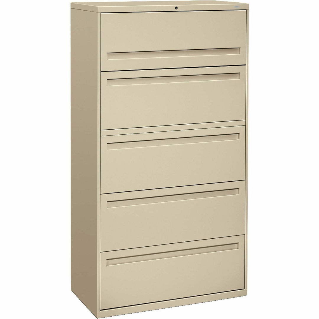 Image of HON® Brigade 700 Series Lateral File, 4 Legal/letter-Size File Drawers, 1 File Shelf, 1 Post Shelf, Putty, 36" X 18" X 64.25"