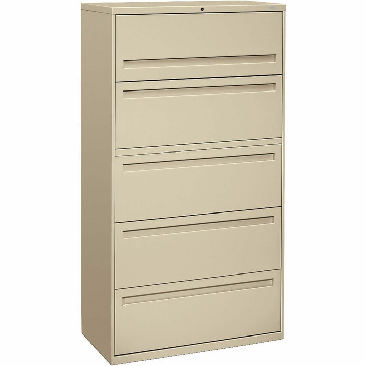 Image of HON® Brigade 700 Series Lateral File, 4 Legal/letter-Size File Drawers, 1 File Shelf, 1 Post Shelf, Putty, 36" X 18" X 64.25"