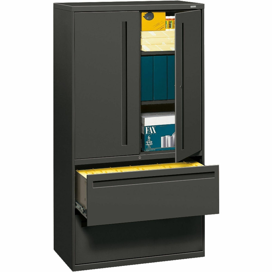 Image of HON® Brigade 700 Series Lateral File, Three-Shelf Enclosed Storage, 2 Legal/letter-Size File Drawers, Charcoal, 36" X 18" X 64.25"