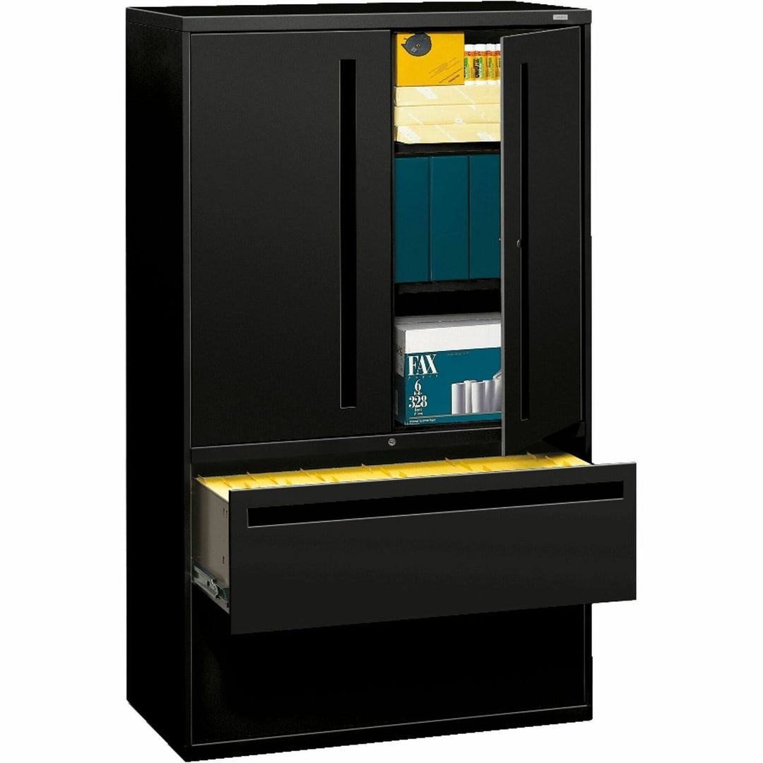 Image of HON® Brigade 700 Series Lateral File, Three-Shelf Enclosed Storage, 2 Legal/letter-Size File Drawers, Black, 42" X 18" X 64.25"