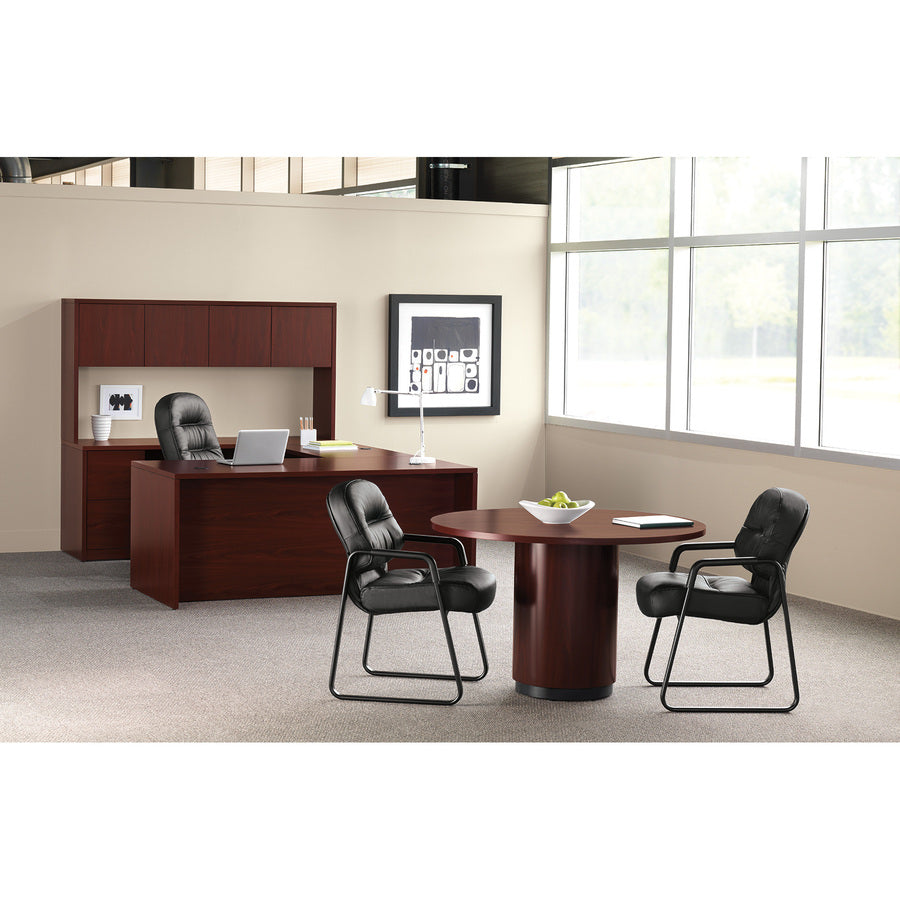 Image of HON® Pillow-Soft 2090 Series Guest Arm Chair, Leather Upholstery, 31.25" x 35.75" x 36", Black Seat, Black Back, Black Base