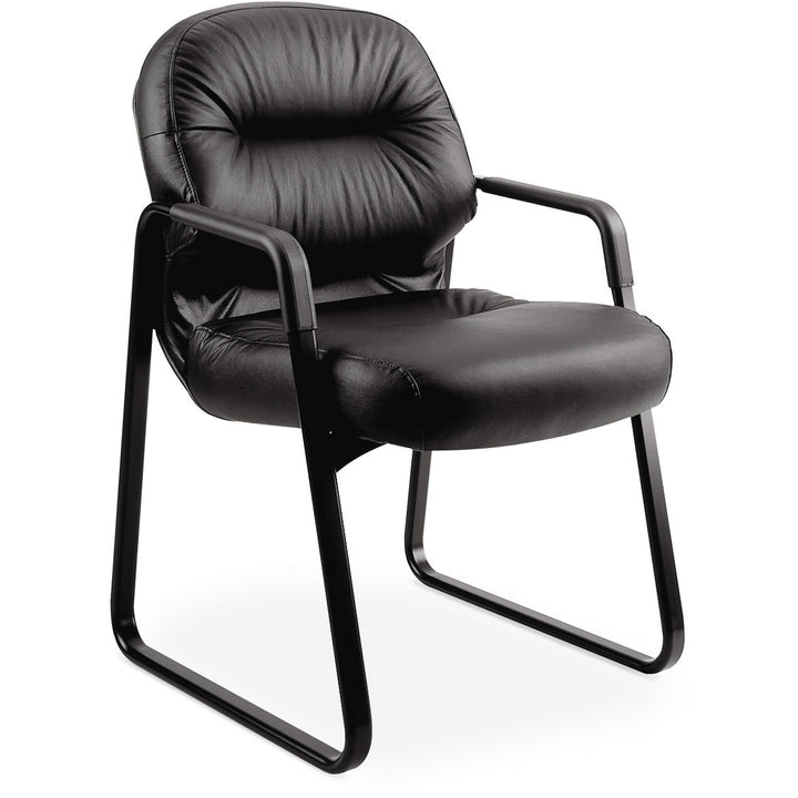 Image of HON® Pillow-Soft 2090 Series Guest Arm Chair, Leather Upholstery, 31.25" x 35.75" x 36", Black Seat, Black Back, Black Base