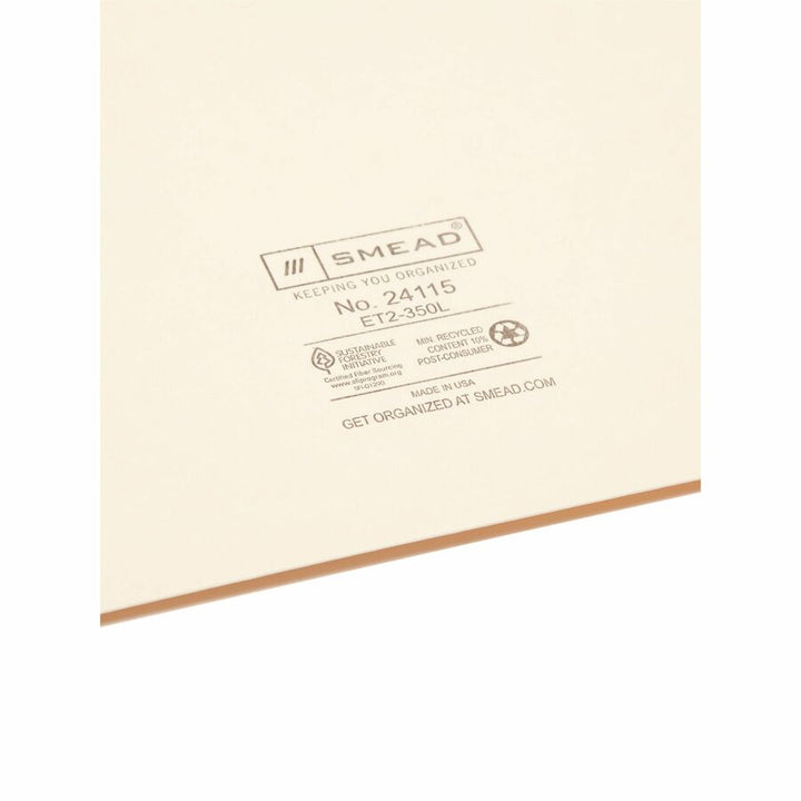 Image of Smead 24115 End Tab Pocket Folders, 8 1/2" x 11", 1 Pocket, 11 pt., 2 Plys, Manila, Heavyweight Cover, Embossed, 10% Recycled, 50 / Box
