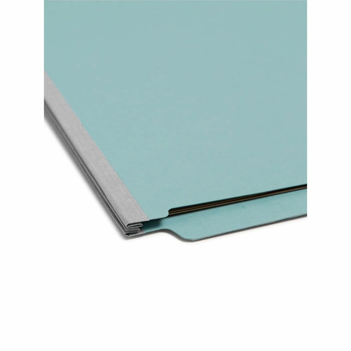 Image of Smead End Tab Pressboard Classification Folders, Expands 2", 2 Dividers, 6 SafeSHIELD Fasteners, Legal Size, Blue, 10/Box