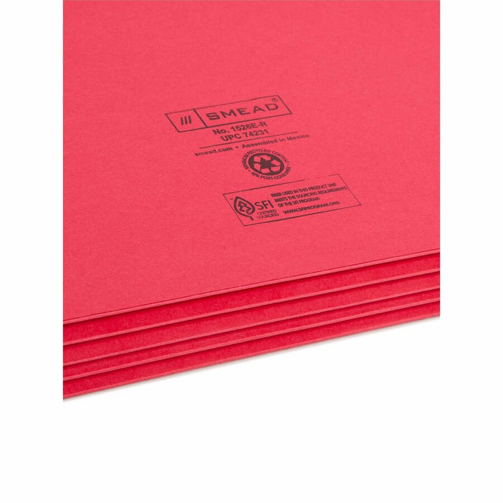 Image of Smead 74231 Drop Front Panel Colored File Pockets, 8 1/2" x 14", 3 1/2" Expansion, Top Tab Location, Red, Tear Resistant, 10% Recycled, 25 / Box